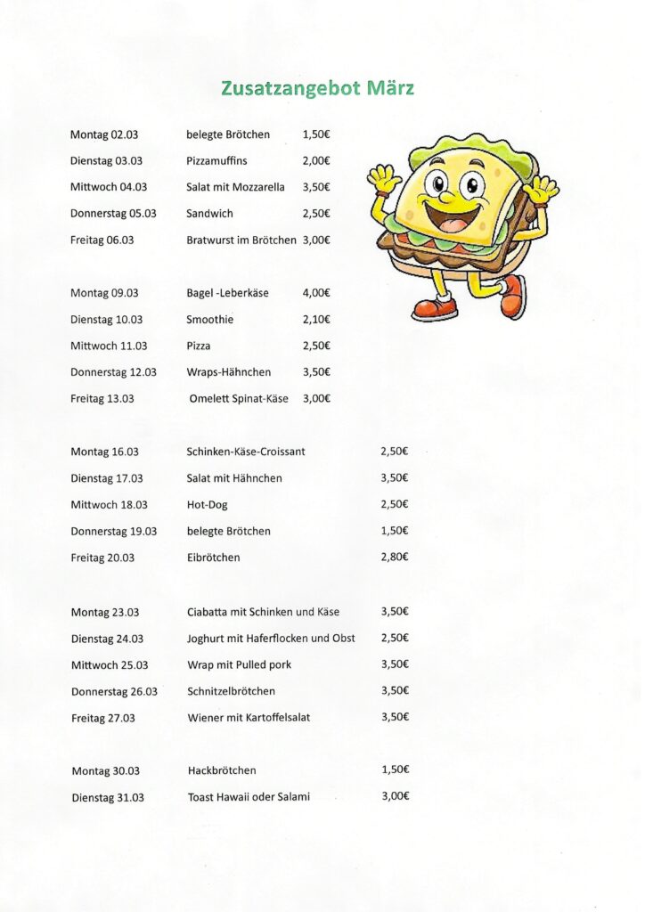Screenshot &ndash; Snackangebot des Essensanbieters – Oberschule an der Weinau
