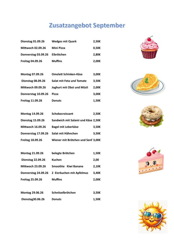 Visual &ndash; Snackangebot des Essensanbieters – Oberschule an der Weinau
